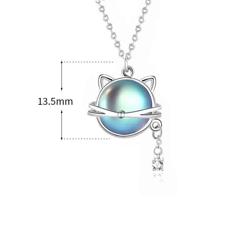 Lovcia Cute Natural Moonstone Cat CZ 925 Sterling Silver Necklace-Charms & Pendants-Silver-Silver