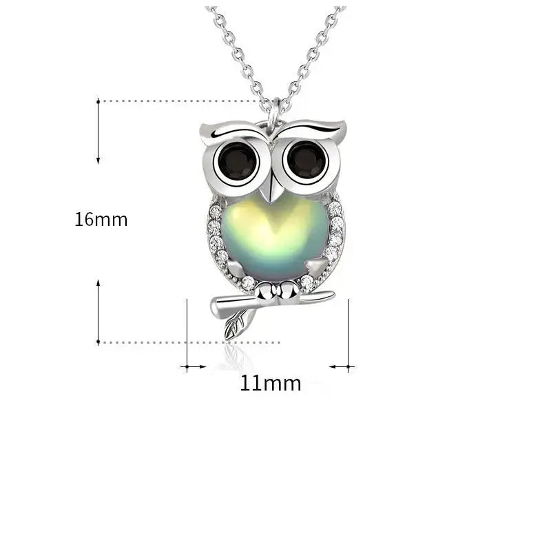 Lovcia Cute Natural Moonstone CZ Owl 925 Sterling Silver Necklace-Necklaces-Silver-Silver
