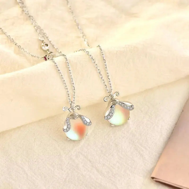 Lovcia Cute Natural Moonstone Glowworm CZ 925 Sterling Silver Necklace-Necklaces-Silver & Small-Silver & Small