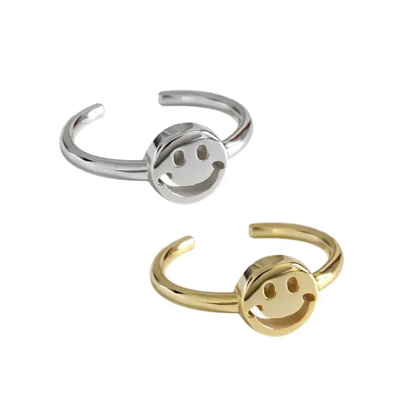 Lovcia Cute Smile Face 925 Sterling Silver Adjustable Ring-Rings-Rhodium-Rhodium