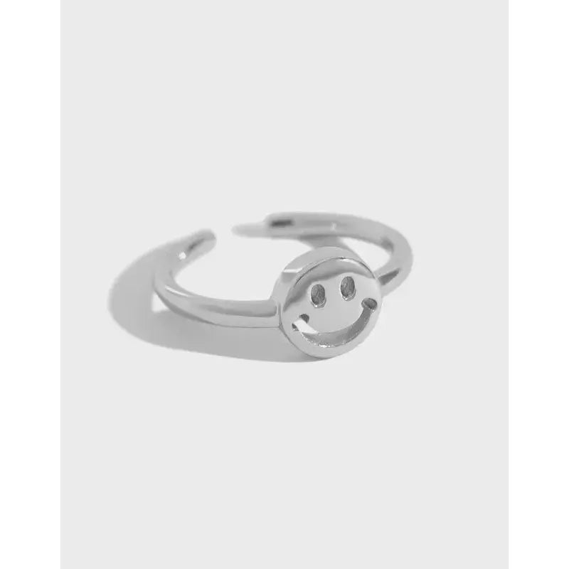 Lovcia Cute Smile Face 925 Sterling Silver Adjustable Ring-Rings-Rhodium-Rhodium