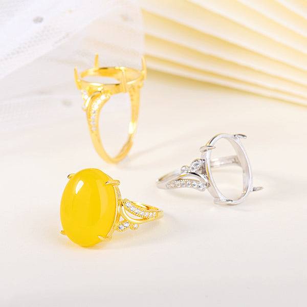 Lovcia CZ 925 Sterling Silver Ring Setting Adjustable Gold-Rings-Rhodium & 12mm * 16mm-Rhodium & 12mm * 16mm