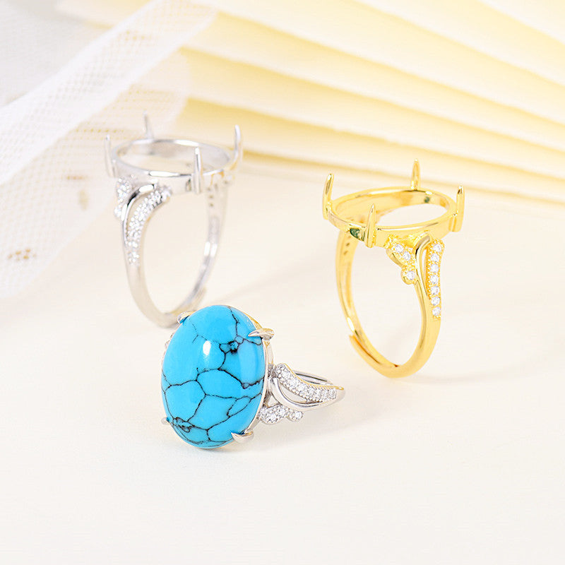 Lovcia CZ 925 Sterling Silver Ring Setting Adjustable Gold-Rings-Rhodium & 12mm * 16mm-Rhodium & 12mm * 16mm