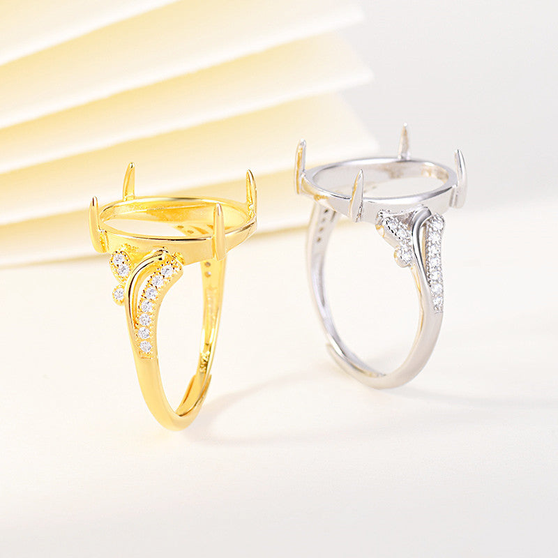Lovcia CZ 925 Sterling Silver Ring Setting Adjustable Gold-Rings-Rhodium & 12mm * 16mm-Rhodium & 12mm * 16mm