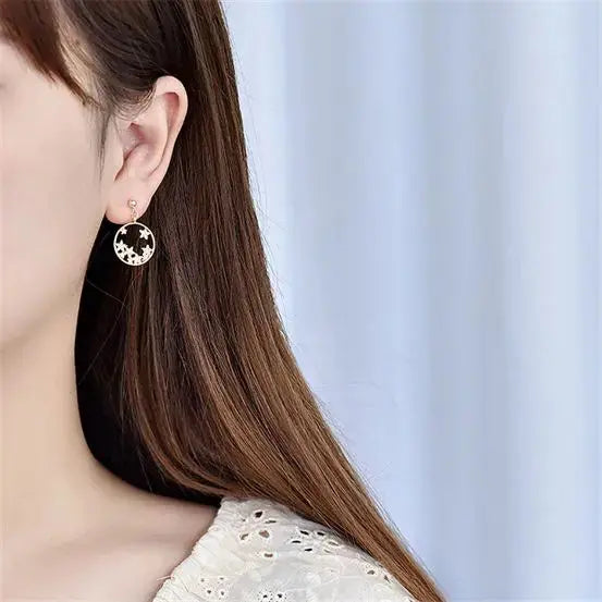 Lovcia CZ Babysbreath Flower Circle Sweet 925 Sterling Silver Dangling Earrings-Earrings-Yellow Gold-Yellow Gold