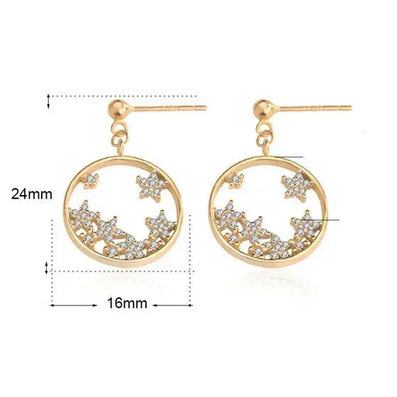 Lovcia CZ Babysbreath Flower Circle Sweet 925 Sterling Silver Dangling Earrings-Earrings-Yellow Gold-Yellow Gold