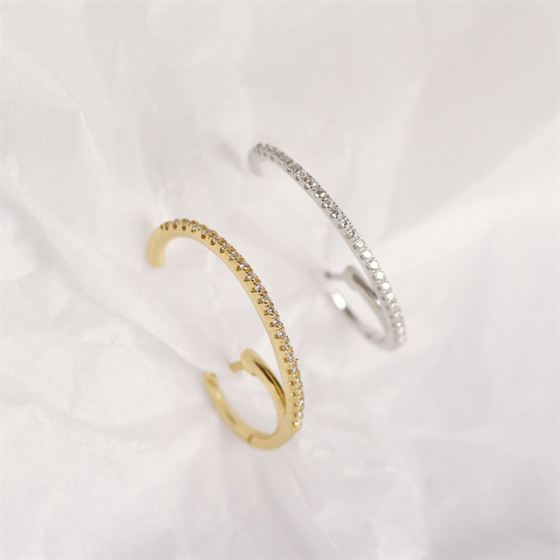 Lovcia CZ C Shape 925 Silver Leverback Earrings Gold-Earrings-Yellow Gold-Yellow Gold