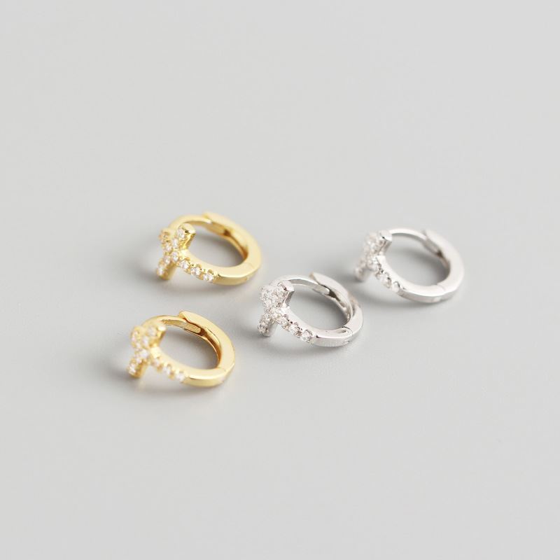 Lovcia CZ Cross 925 Sterling Silver Gold Huggie Earrings-Earrings-Yellow Gold-Yellow Gold