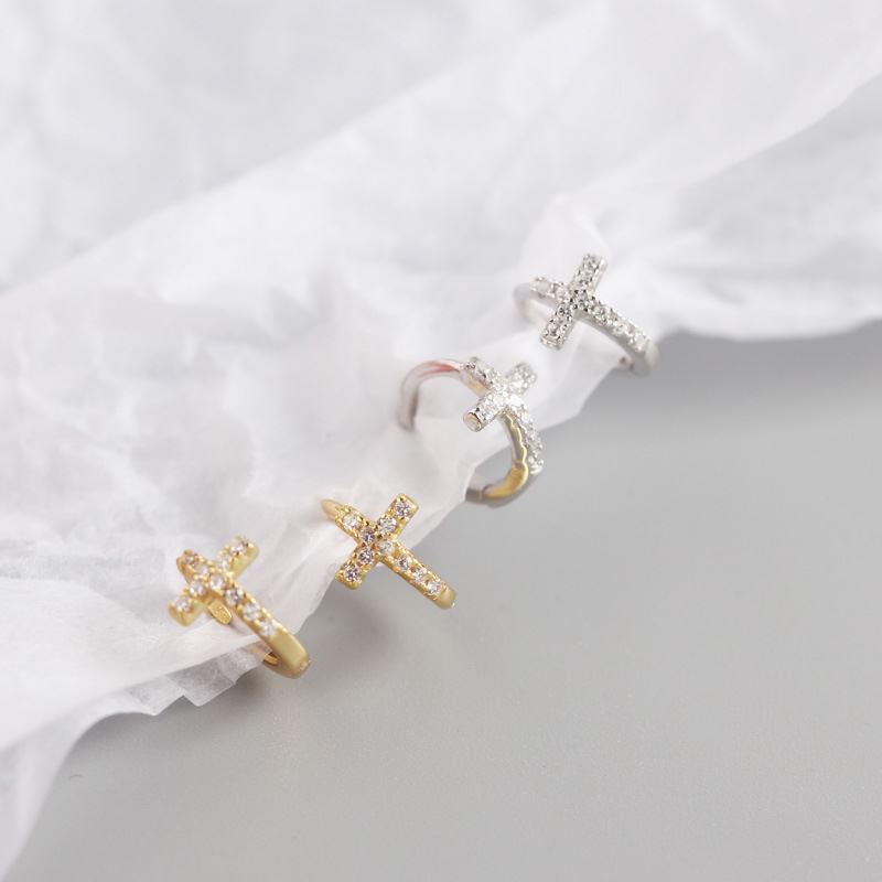 Lovcia CZ Cross 925 Sterling Silver Gold Huggie Earrings-Earrings-Yellow Gold-Yellow Gold