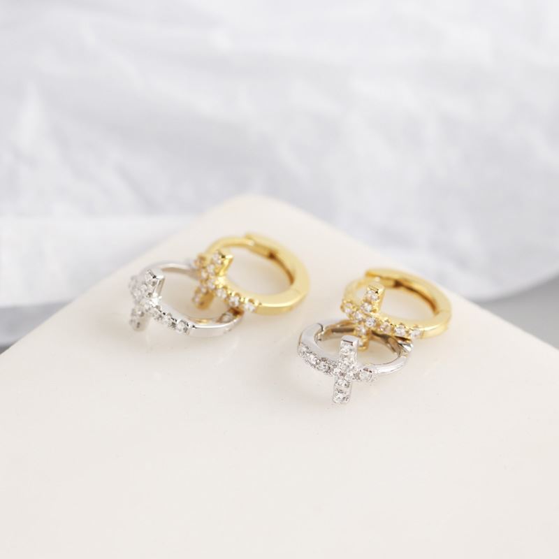 Lovcia CZ Cross 925 Sterling Silver Gold Huggie Earrings-Earrings-Yellow Gold-Yellow Gold