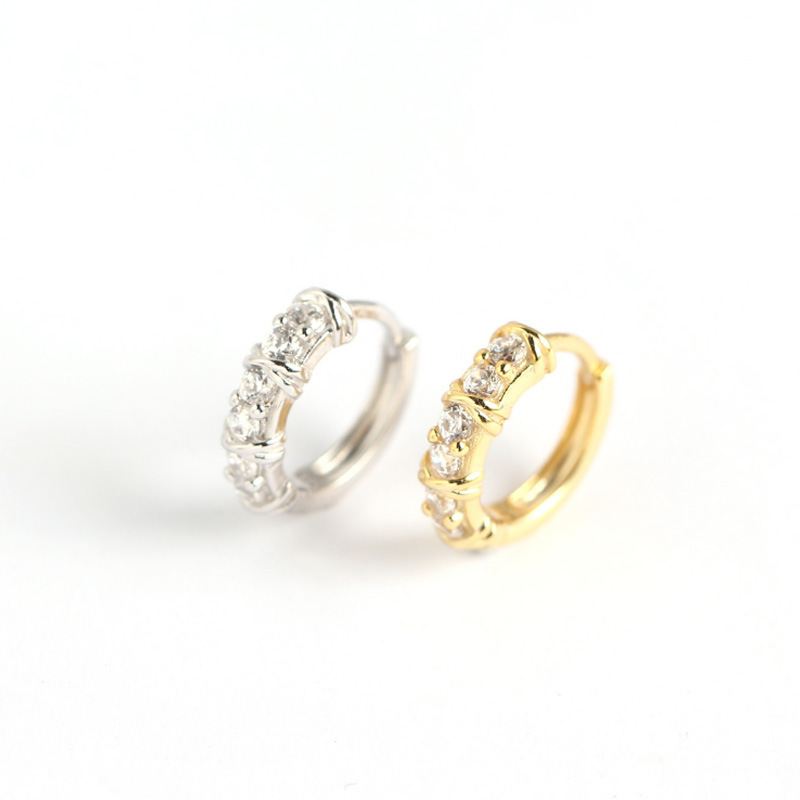 Lovcia CZ Geometry Hoop Earrings 9.3mm Gold Plated 925-Earrings-Yellow Gold-Yellow Gold