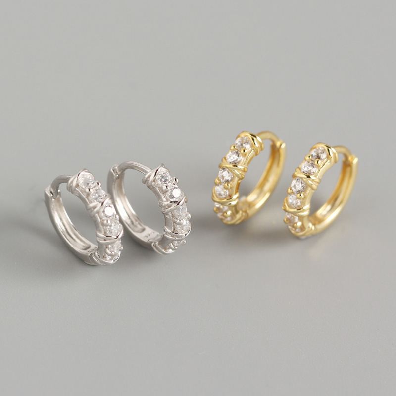 Lovcia CZ Geometry Hoop Earrings 9.3mm Gold Plated 925-Earrings-Yellow Gold-Yellow Gold