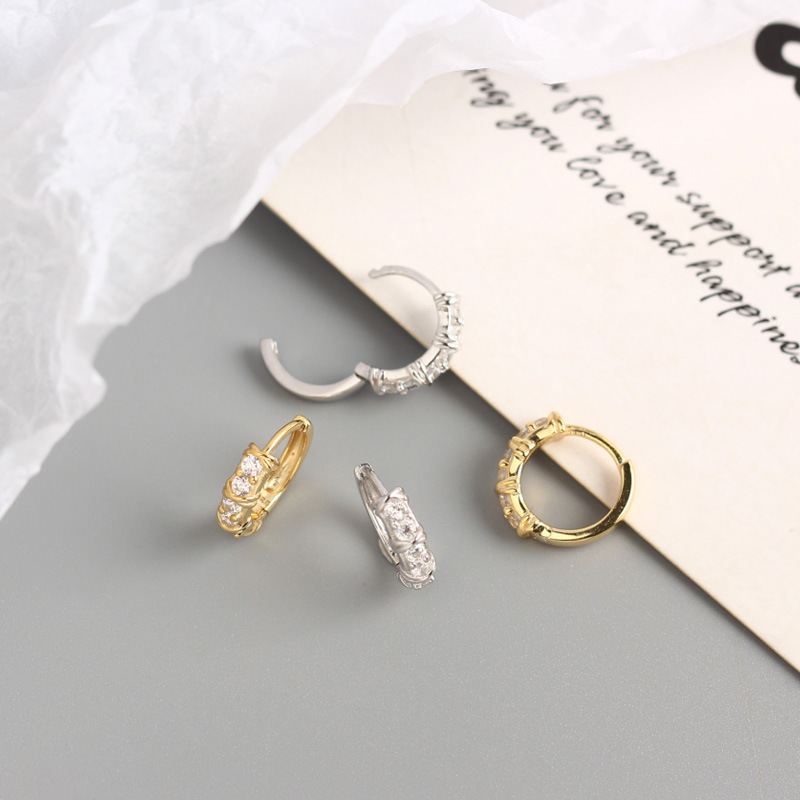 Lovcia CZ Geometry Hoop Earrings 9.3mm Gold Plated 925-Earrings-Yellow Gold-Yellow Gold