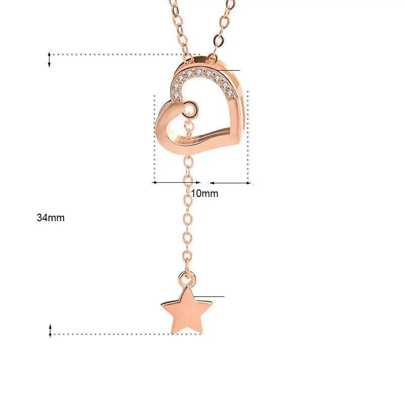 LOVCIA Sweet CZ Hollow Heart Star Tassels 925 Sterling Silver Necklace