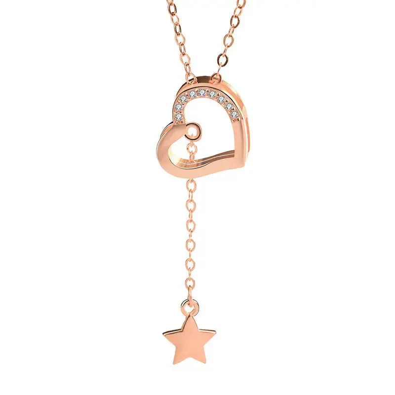 LOVCIA Sweet CZ Hollow Heart Star Tassels 925 Sterling Silver Necklace