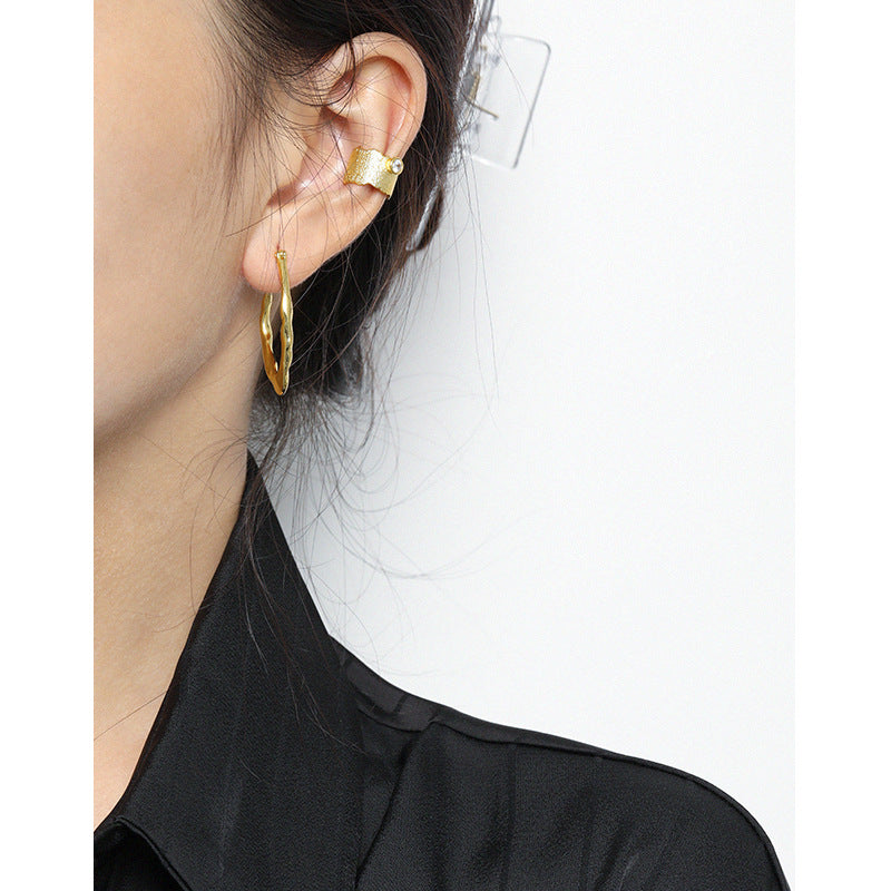 Lovcia CZ Irregular Round 925 Gold Non Pierced Earring-Earrings-Yellow Gold (Single)-Yellow Gold (Single)