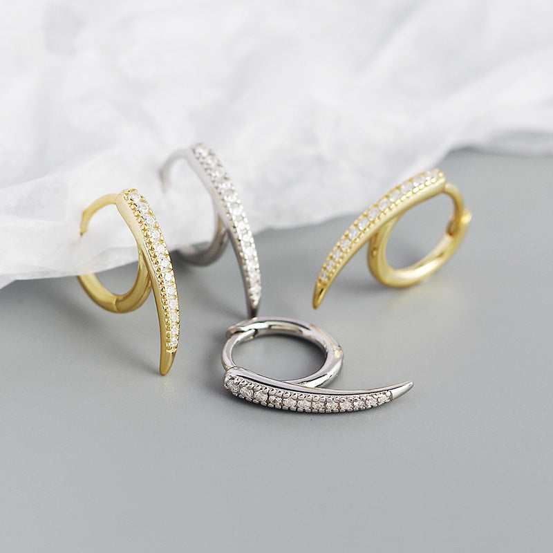 Lovcia CZ Lines Rivet Hoop Earrings Gold Plated 925-Earrings-Yellow Gold-Yellow Gold