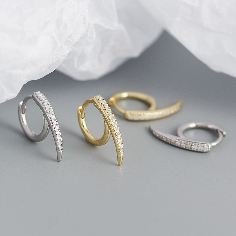 Lovcia CZ Lines Rivet Hoop Earrings Gold Plated 925-Earrings-Yellow Gold-Yellow Gold
