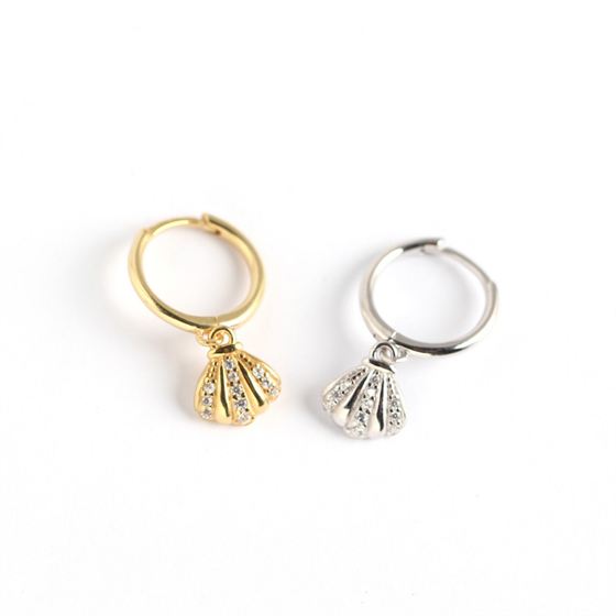 Lovcia CZ Shell 925 Sterling Silver Hoop Earrings Gold 19mm-Earrings-Yellow Gold-