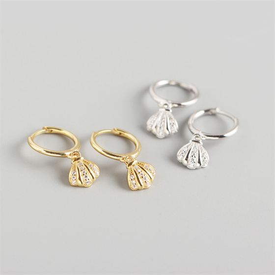 Lovcia CZ Shell 925 Sterling Silver Hoop Earrings Gold 19mm-Earrings-Yellow Gold-Yellow Gold