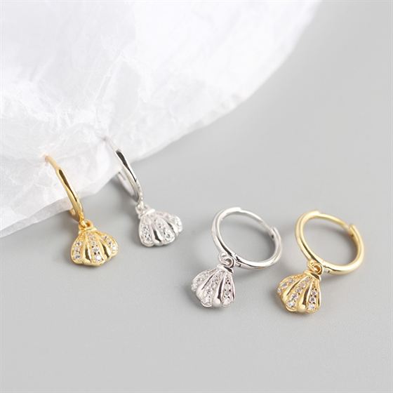 Lovcia CZ Shell 925 Sterling Silver Hoop Earrings Gold 19mm-Earrings-Yellow Gold-Yellow Gold