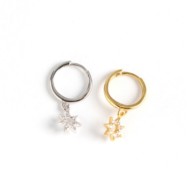 Lovcia CZ Star Hoop Earrings 925 Gold Plated Silver 20mm-Earrings-Yellow Gold-