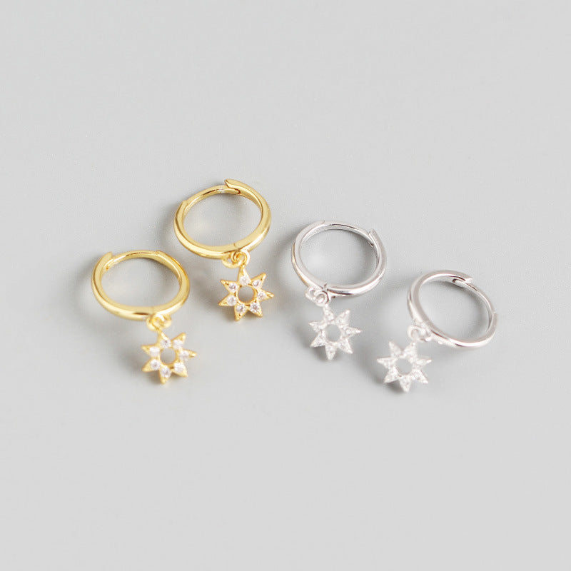Lovcia CZ Star Hoop Earrings 925 Gold Plated Silver 20mm-Earrings-Yellow Gold-Yellow Gold