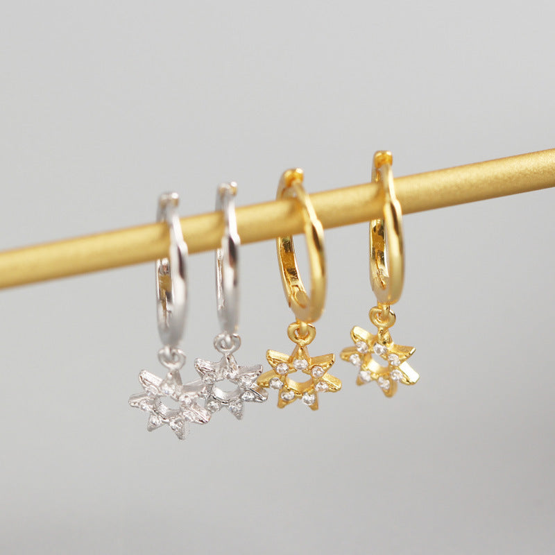 Lovcia CZ Star Hoop Earrings 925 Gold Plated Silver 20mm-Earrings-Yellow Gold-Yellow Gold
