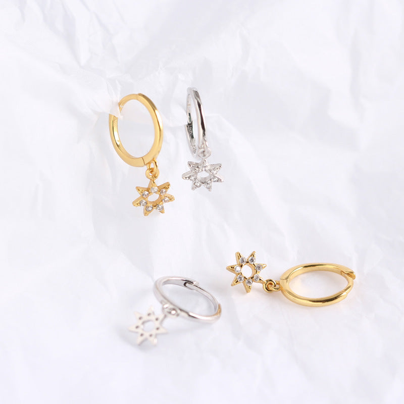 Lovcia CZ Star Hoop Earrings 925 Gold Plated Silver 20mm-Earrings-Yellow Gold-Yellow Gold