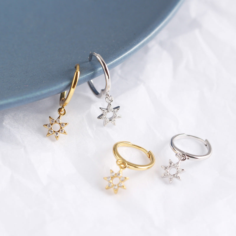 Lovcia CZ Star Hoop Earrings 925 Gold Plated Silver 20mm-Earrings-Yellow Gold-Yellow Gold