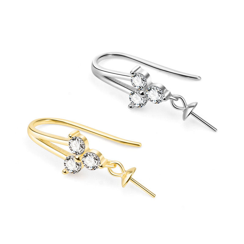 Lovcia CZ Three Leaf Clover Earring Hooks 925 Silver Gold-Jewelry Making Kits-Yellow Gold-3mm-