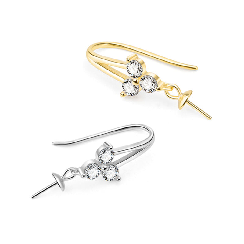 Lovcia CZ Three Leaf Clover Earring Hooks 925 Silver Gold-Jewelry Making Kits-Yellow Gold-3mm-