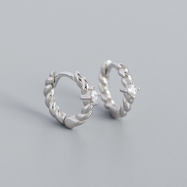 Lovcia CZ Twisted 925 Silver Hoop Earrings Gold 11.8mm-Earrings-Rhodium-