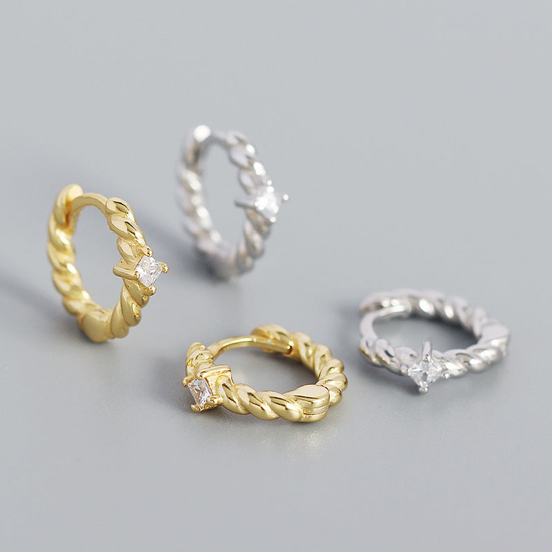 Lovcia CZ Twisted 925 Silver Hoop Earrings Gold 11.8mm-Earrings-Rhodium-Rhodium