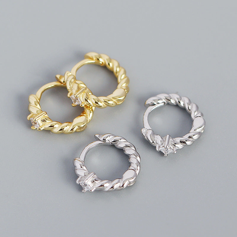 Lovcia CZ Twisted 925 Silver Hoop Earrings Gold 11.8mm-Earrings-Rhodium-Rhodium