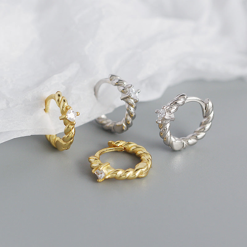Lovcia CZ Twisted 925 Silver Hoop Earrings Gold 11.8mm-Earrings-Rhodium-Rhodium