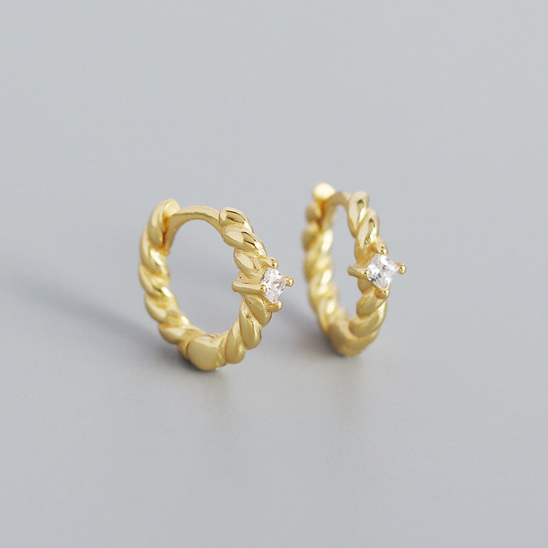 Lovcia CZ Twisted 925 Silver Hoop Earrings Gold 11.8mm-Earrings-Yellow Gold-Yellow Gold