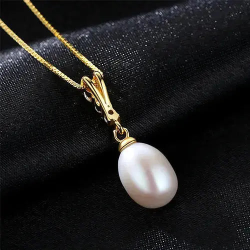 Lovcia CZ Waterdrop Natural Pearl 925 Silver Necklace-Charms & Pendants-White-White