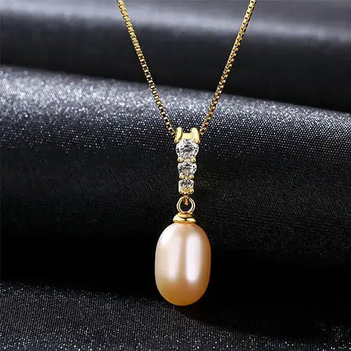Lovcia CZ Waterdrop Natural Pearl 925 Silver Necklace-Charms & Pendants-White-White