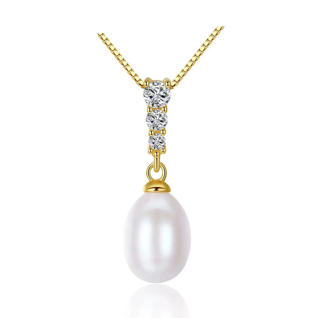Lovcia CZ Waterdrop Natural Pearl 925 Silver Necklace-Charms & Pendants-White-White