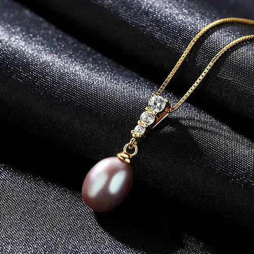 Lovcia CZ Waterdrop Natural Pearl 925 Silver Necklace-Charms & Pendants-White-White