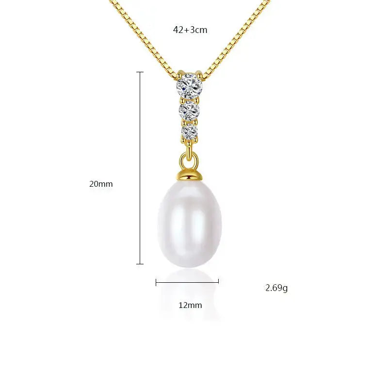 Lovcia CZ Waterdrop Natural Pearl 925 Silver Necklace-Charms & Pendants-White-White
