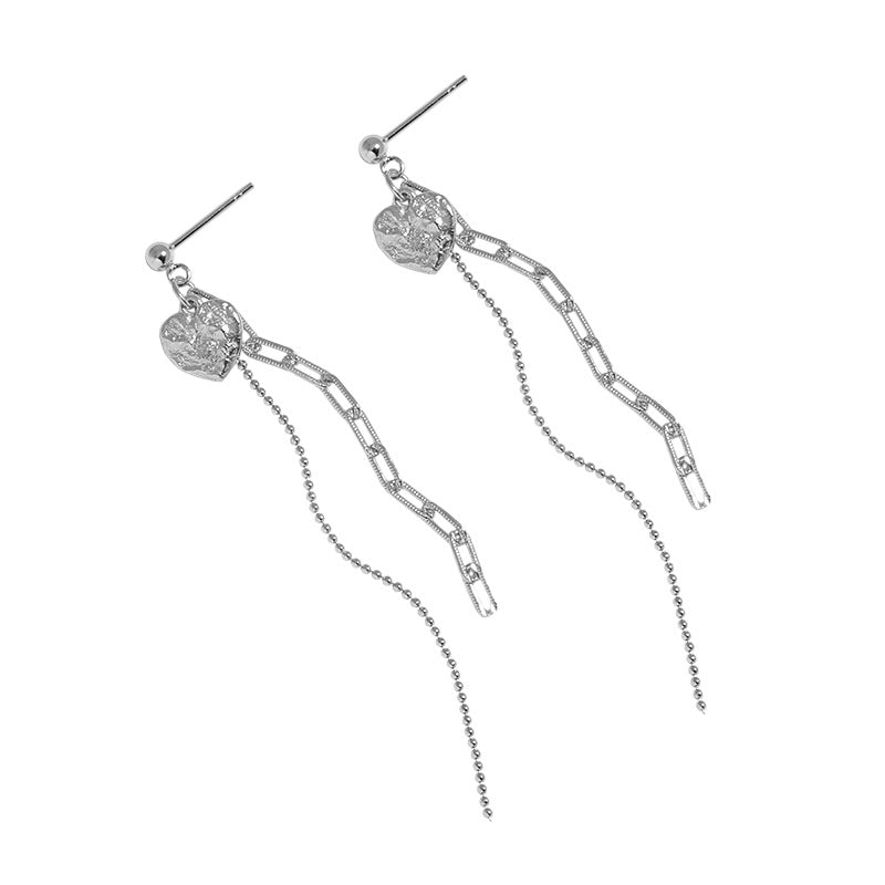 Lovcia Dainty Heart Tassel Drop Earrings for Women in 925 Sterling Silver with 18K Gold/Rhodium Plating-Earrings-Rhodium-Rhodium