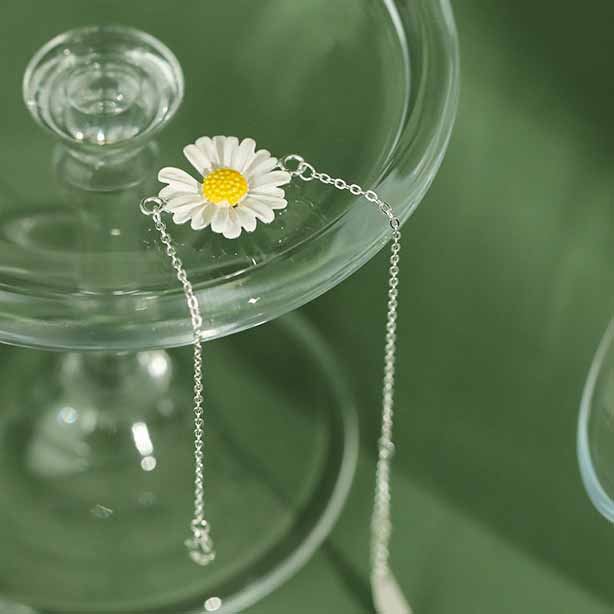 Lovcia Daisy Enamel Silver Bracelet 925 Sterling Rhodium-Bracelets-