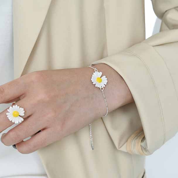 Lovcia Daisy Enamel Silver Bracelet 925 Sterling Rhodium-Bracelets-