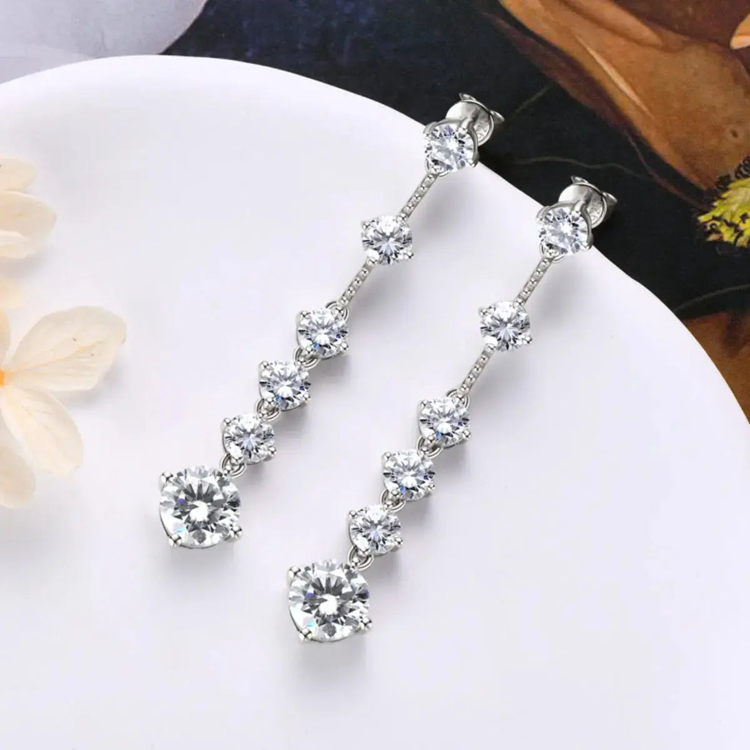 Lovcia Dazzling 4 Carat Moissanite Sterling Silver Drop Earrings for Women-Earrings-Silver-One Size-Silver