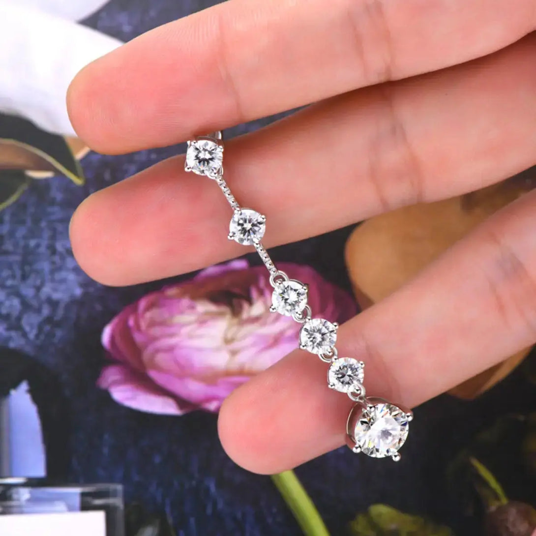 Lovcia Dazzling 4 Carat Moissanite Sterling Silver Drop Earrings for Women-Earrings-Silver-One Size-Silver