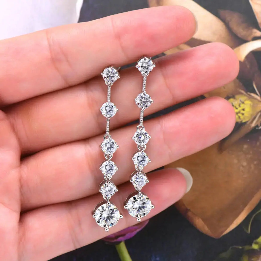 Lovcia Dazzling 4 Carat Moissanite Sterling Silver Drop Earrings for Women-Earrings-Silver-One Size-Silver