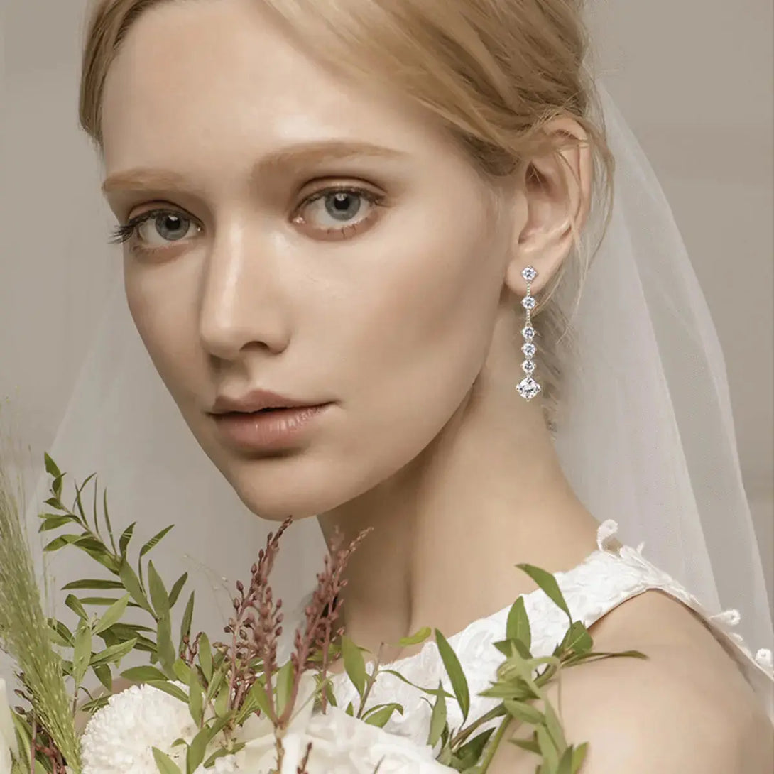 Lovcia Dazzling 4 Carat Moissanite Sterling Silver Drop Earrings for Women-Earrings-Silver-One Size-Silver