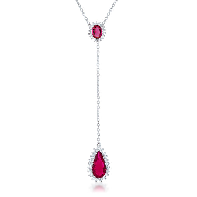 Lovcia Dazzling 5.8ct Ruby Teardrop Lariat Necklace with Rhodium Finish-Necklaces-
